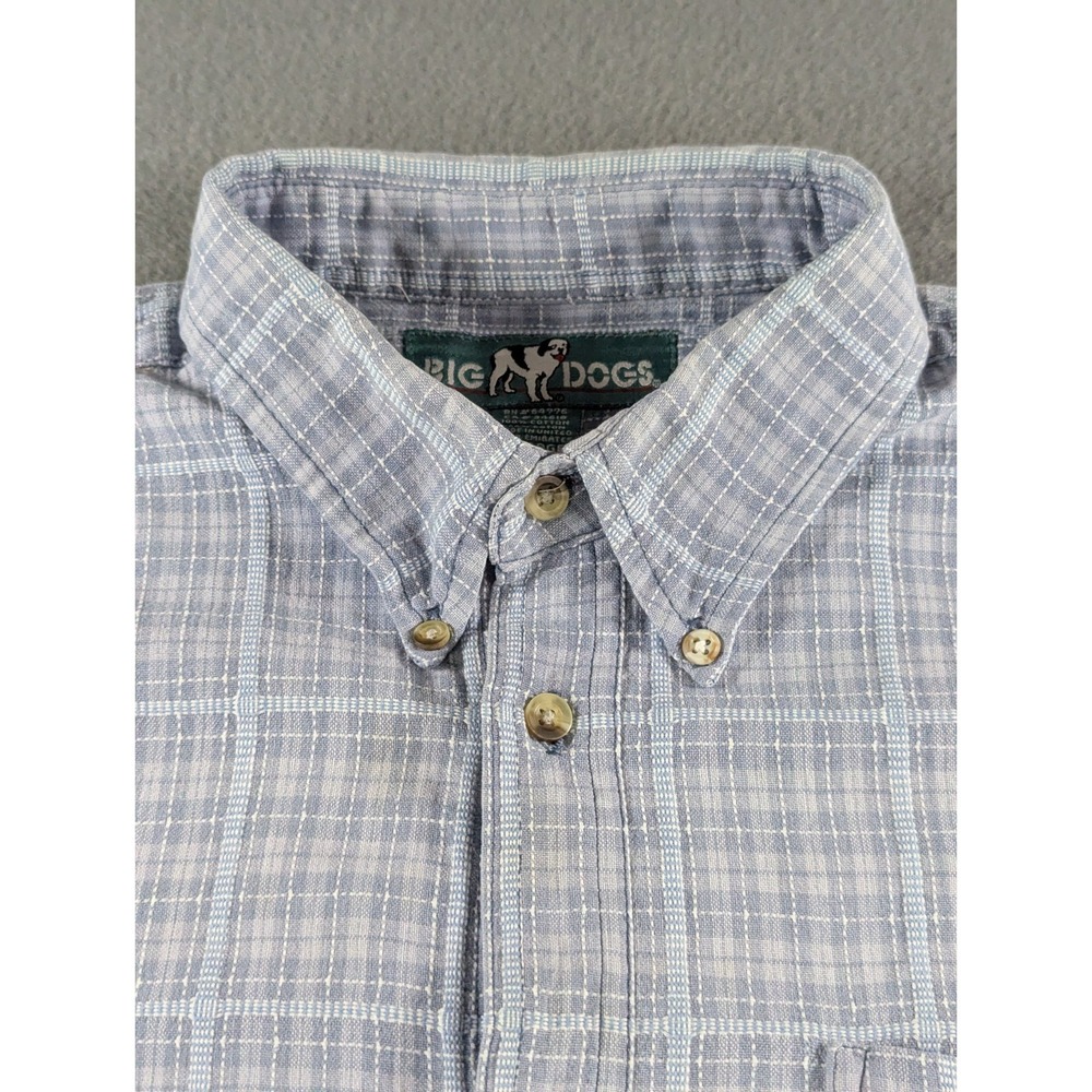 Big Dogs Mens Vintage 90s Plaid Button Down Shirt XL Blue White Short Sleeve - Picture 6 of 10
